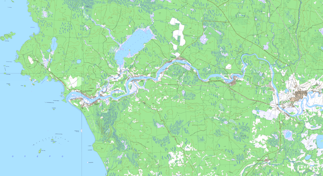 Карта  п. Кашино - д. Семёново, озеро Шальское, река Водла  в хорошем качестве